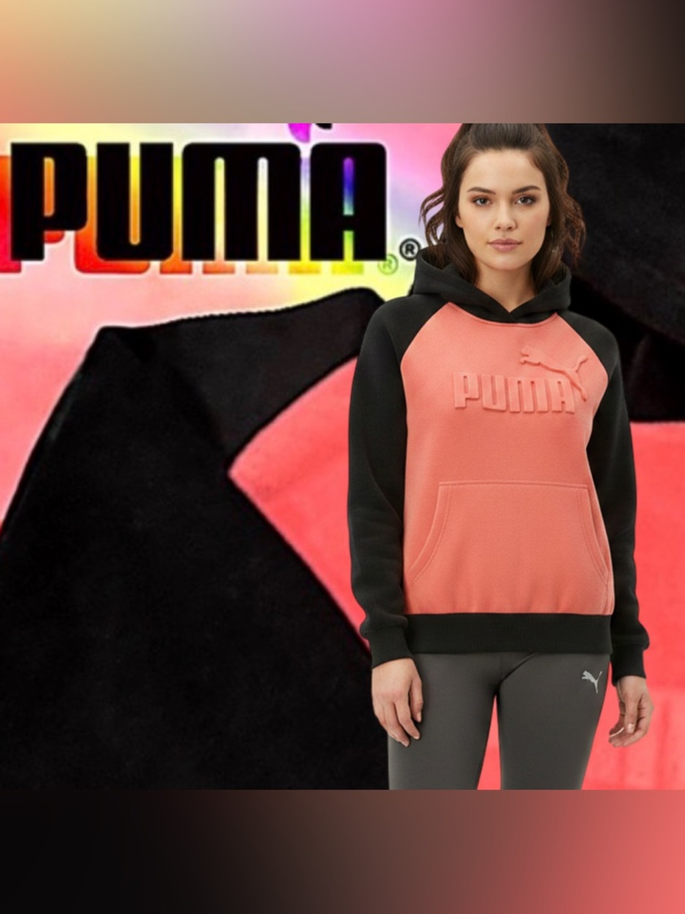 Puma Youth Hoodie Sweatshirt Pink Black Fleece Size M 10–12